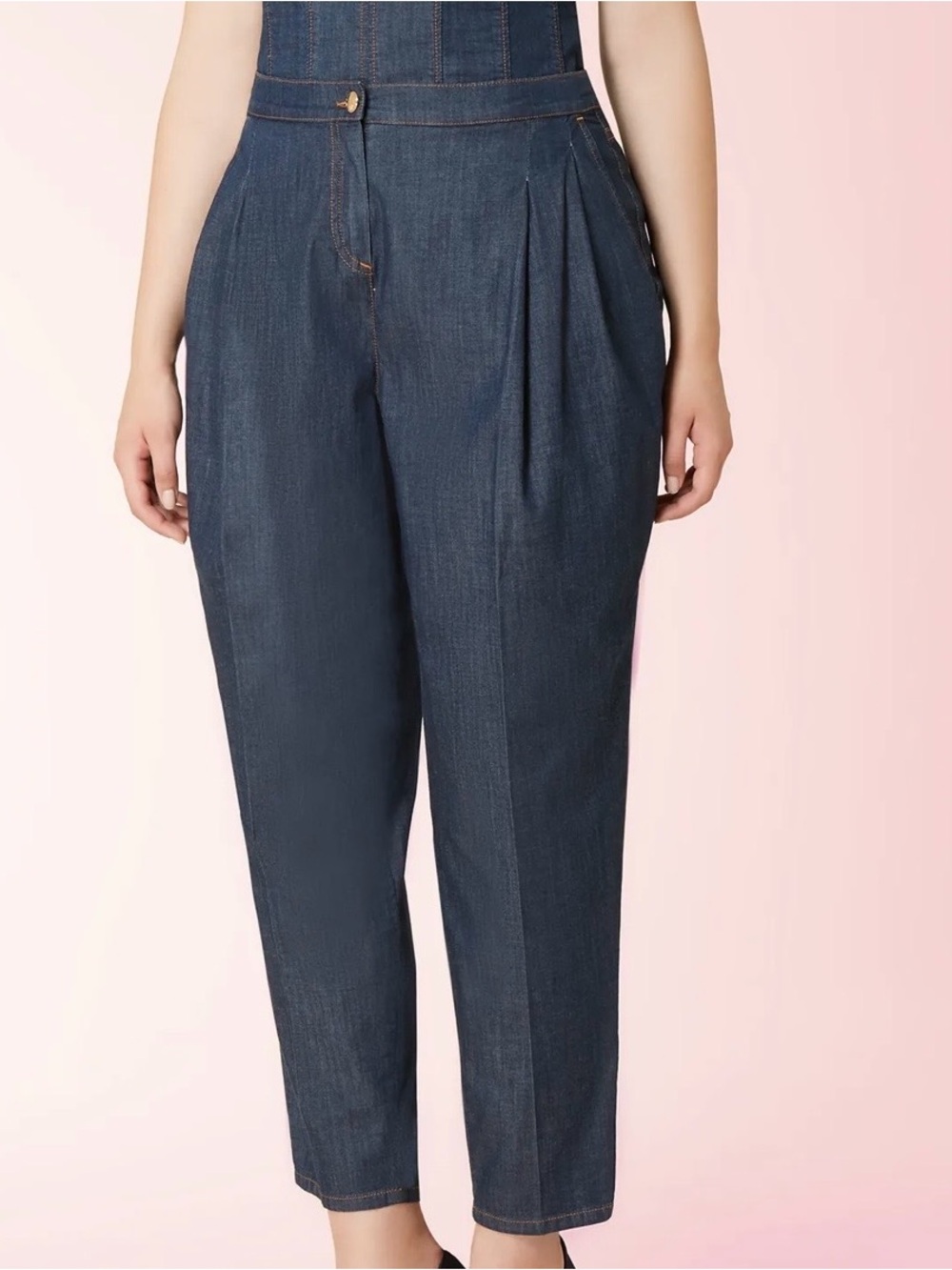 Marina Rinaldi Dark Blue Cropped Pleated Jeans 18W